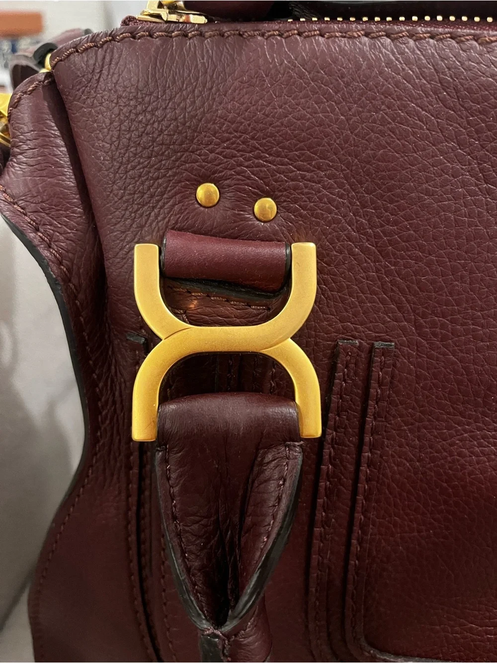 Chloe Marcie medium Women's Leather Satchel Bag in Deep Burgundy - Picture 4 of 7